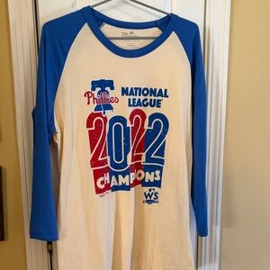 Majestic Phillies 2022 Champions Men’s Long Sleeve Tee - Blue and Cream